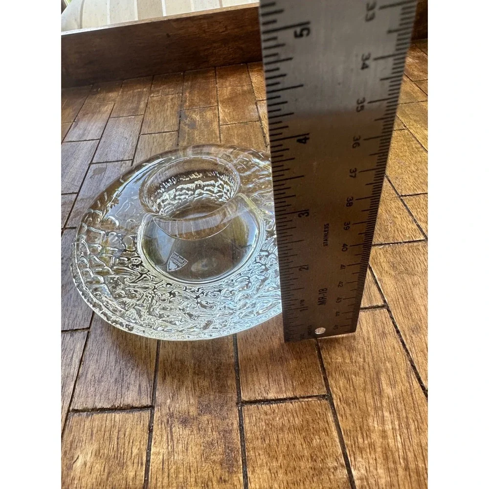 Orrefors Sweden Crystal Candle Holder Textured Ice Glass Votive Taper SignedVGUC
